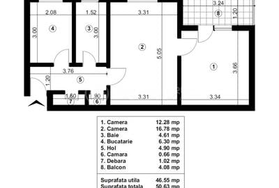 Etaj 2! Apartament 2 camere 50mp, Tudor Vladimirescu-Bucsinescu, CT - 4