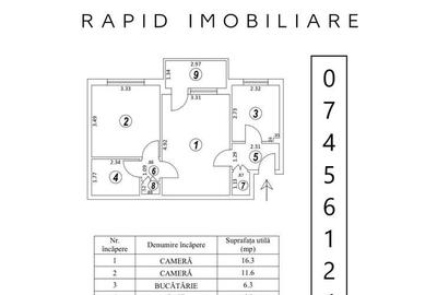 Apartament cu 2 camere semidecomandat în Țiglina 1 - 2