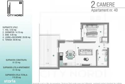Apartament cu 2 camere în Nord
