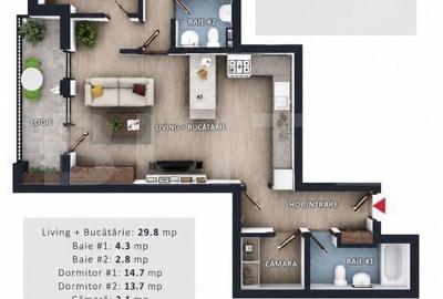 Apartament cu 3 camere în Florești