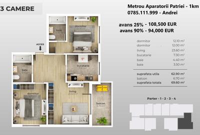 Metrou Aparatorii Patriei - 12 min - 3 camere 2 bai 84mp - 2