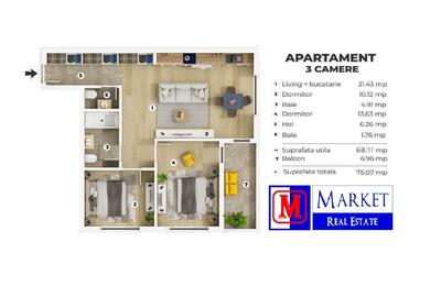 Apartament 3 camere / 2 bai - Metrou Berceni (500 metri) Apartament 3 camere / 2 bai - Metrou Berceni (500 metri) - 9