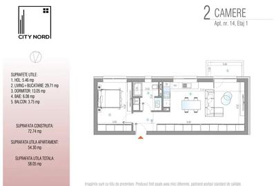 Apartament cu 2 camere, SUD, etaj 1, lift, finisaje de calitate, - 3