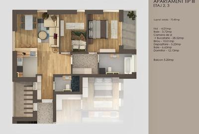 Apartament cu 3 camere decomandat în Tractorul - 1