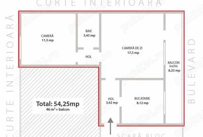 Apartament 2 camere Balcescu semidecomandat neamenajat - 1