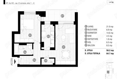 Antracit Coanda ap. 2 camere 64,7 mp total utili Antracit Coanda ap. 2 camere 64,7 mp total utili - 5