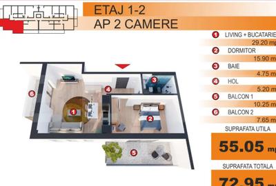 Apartament cu 2 camere în George Enescu - 1