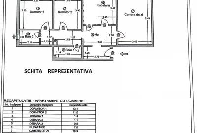 Apartament cu 3 camere decomandat în Central