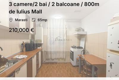 Apartament cu 3 camere decomandat, mobilat în Mărăști