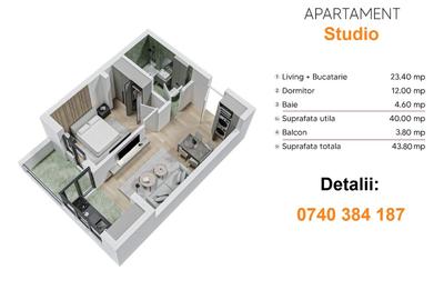 Studio 44mp ~ Bloc Nou, Zona linistita, Parc, Metrou M2 - 4