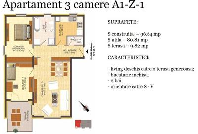Apartament cu 3 camere decomandat în Central - 1