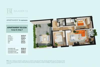 Apartament cu 3 camere si terasa generoasa direct de la dezvoltator