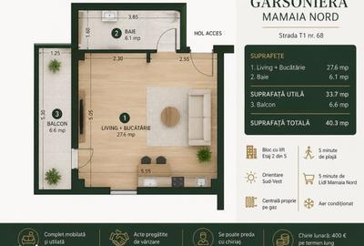 Apartament cu 2 camere în Nord