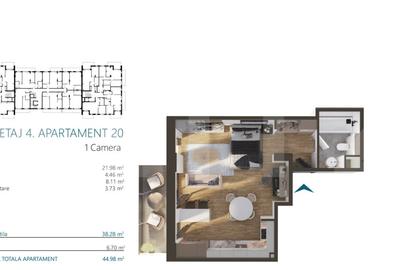 Apartament o camera, 40 mp, etajul 4, Zona Elite Apartament o camera, 40 mp, etajul 4, Zona Elite - 1
