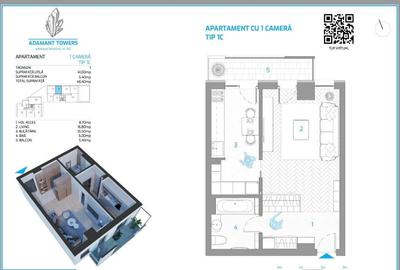 Adamant Towers | 1 camera | decomandat | 46.4 mp | Nicolina, Iasi - 2