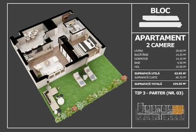 Apartament cu 2 camere decomandat în Popești-Leordeni