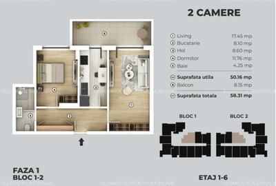 Apartament 2 camere, 4 minute metrou Berceni, 59mp, Nou, Decomandat