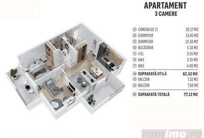 Apartament de 3 camere finisat, 62mp utili, cartier reziden?ial nou! - 1