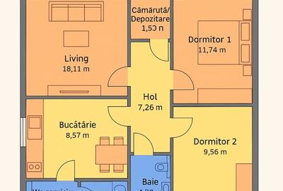 Dacia- Apartament cu 3 camere,2 bai- 80.000 euro