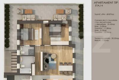 Apartament cu 3 camere decomandat în Tractorul - 3