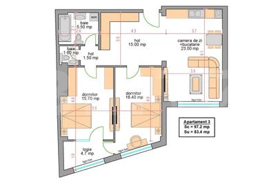 Apartament 3 camere, 84 mp utili, zona Central Apartament 3 camere, 84 mp utili, zona Central - 3