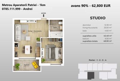 Metrou Aparatorii Patriei - 3 camere 2 bai 70mp - metrou 12 min - 3