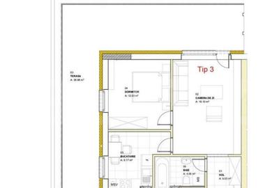 Apartament cu 2 camere, 48.38 mp, terasa 38.98 mp, zona Loui - 1