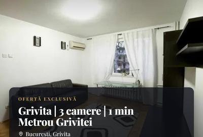 Apartament cu 3 camere semidecomandat, mobilat în Grivița
