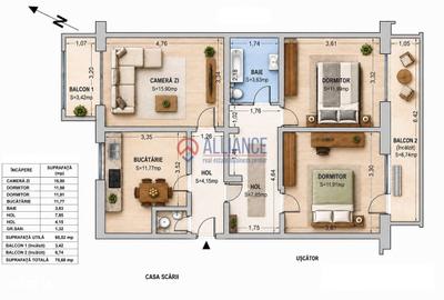 Apartament cu 3 camere decomandat în Nord