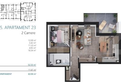 Apartament cu 2 camere semidecomandat în Iris - 1