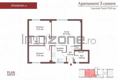 3 camere cu CURTE si PARCARE proprie, 75 MP, FINISAT MODERN,  COMISION 0% - 1