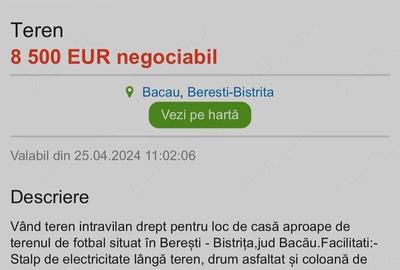 Teren de 580 mp, în Berești - 2
