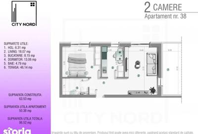 Apartament cu 2 camere în Tunari - 5