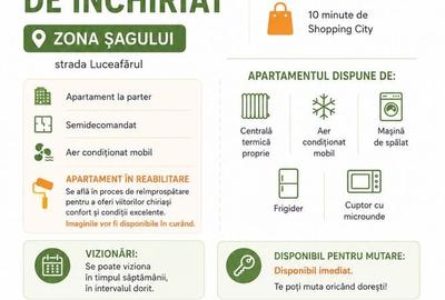 Apartament cu 2 camere semidecomandat în Șagului