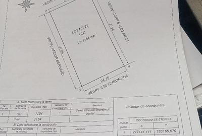 Teren de 1154 mp, în Moșneni