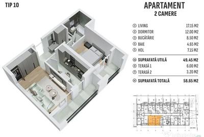 Apartament cu 2 camere decomandat în Popești-Leordeni - 3