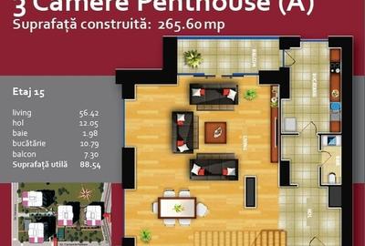 Penthouse cu 3 camere decomandat în Dristor