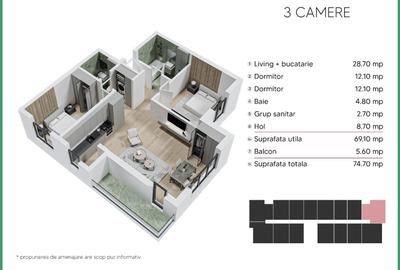Apartament 3 camere - Metrou Berceni - Proiect Nou 2025 - 3