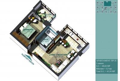 Apartament cu 2 camere semidecomandat în Baza 3