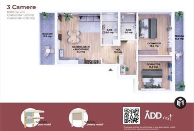 Apartament cu 3 camere decomandat în Est - 2