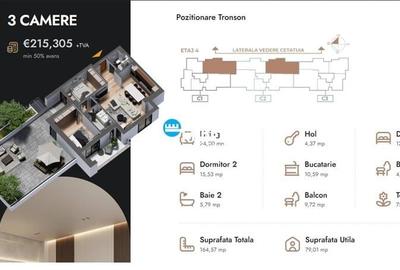 Apartament 3 camere cu terasa,167.57 mp,bloc nou,zona Nicolina Selgros - 2