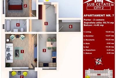 Apartament cu 2 camere decomandat 60 mp utili + balcon - 1