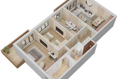 Apartament cu 3 camere decomandat în Tractorul - 2