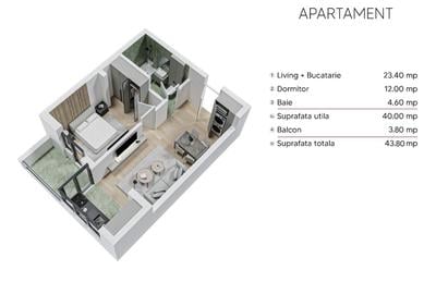 Apartament cu 2 camere semidecomandat în Sud - 6