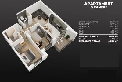 Apartament cu 3 camere, Decomandat, 2 minute de Metrou Berceni Apartament cu 3 camere, Decomandat, 2 minute de Metrou Berceni - 9