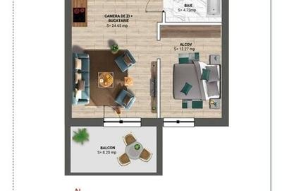 Apartament cu 2 camere semidecomandat în Nord - 1