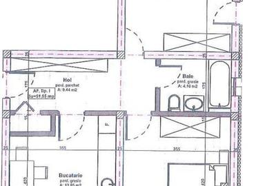 Apartament decomandat, etaj 1, 60 mp, cu 2 camere, 2 balcoane, Apahida