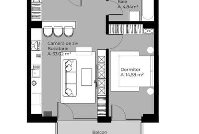 Apartament 2 camere, etaj 1, balcon - strada Soporului - 1