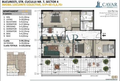 Apartament cu 4 camere decomandat, mobilat în Brâncoveanu