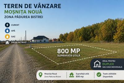 Teren Construcții intravilan de 800 mp, în Moșnița Nouă